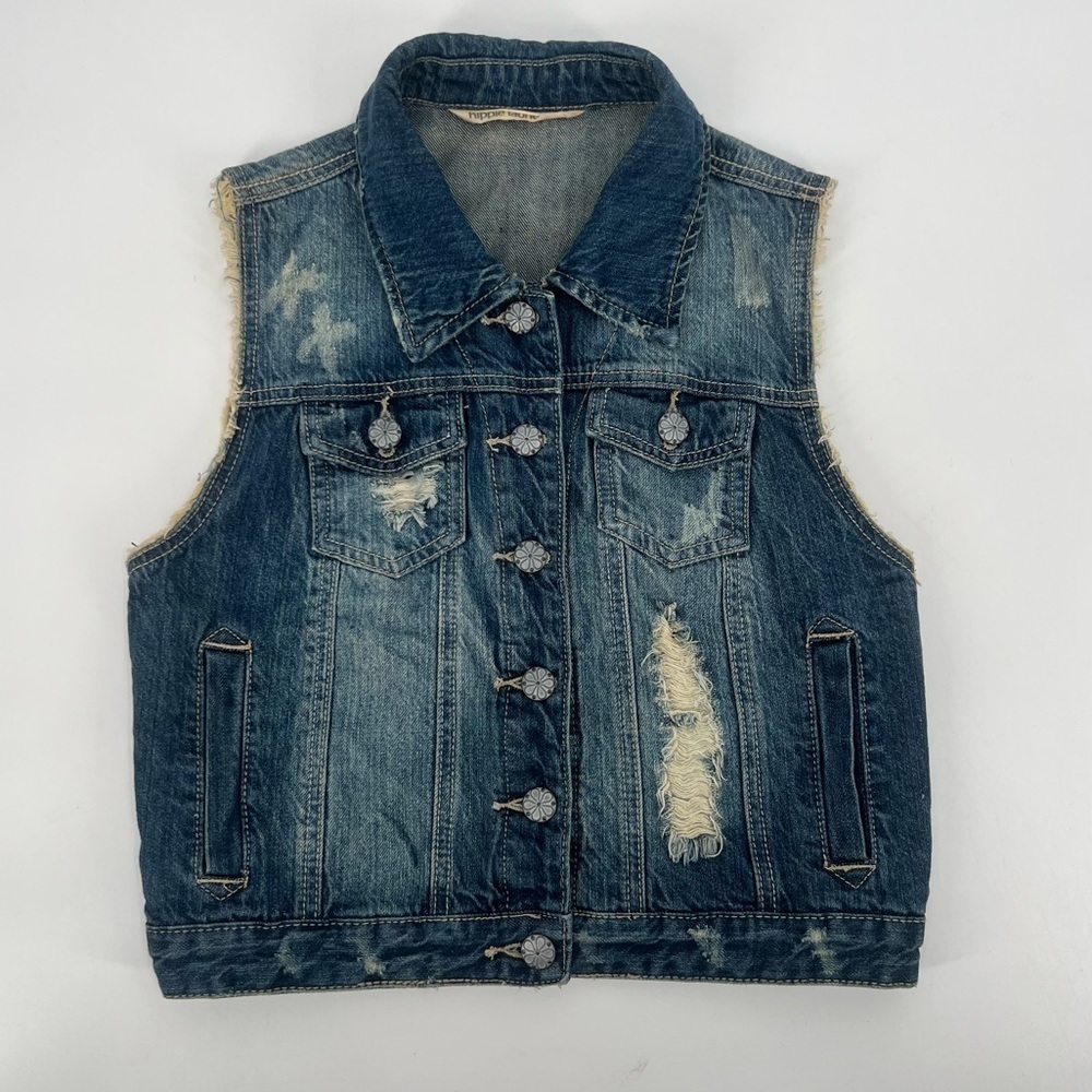 hippie laundry Button Down Distressed Denim Jean Vest Size Medium Women's